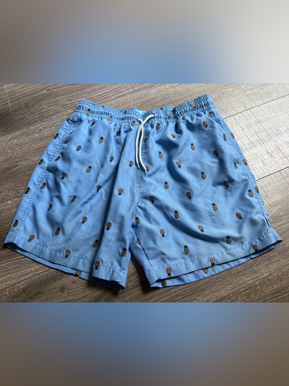 Men's Blue Pineapple Print Swim Trunks